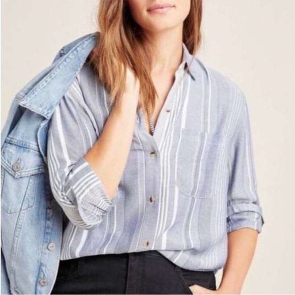 Anthropologie white and blue bottom down blouse - Picture 1 of 5